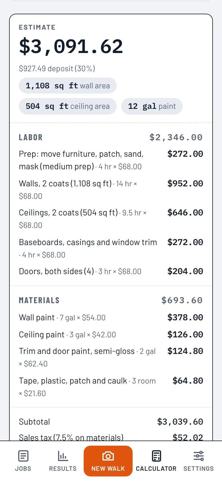 Interior painting calculator estimate